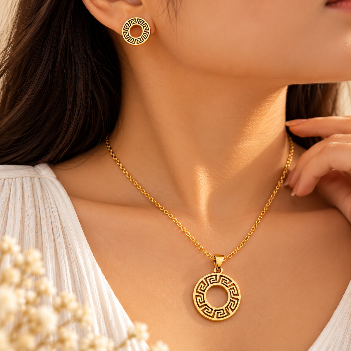 Eternal Spiral Pendant & Stud Earring Set – Gold perfume by Mehervaan