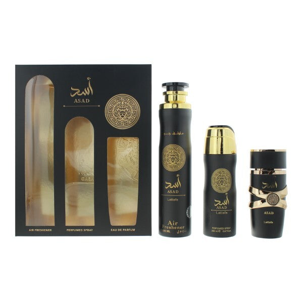 Lattafa Perfumes Asad Gift Set 100ml EDP + 200ml Perfume Spray + 300ml Air Freshener perfume by Lattafa