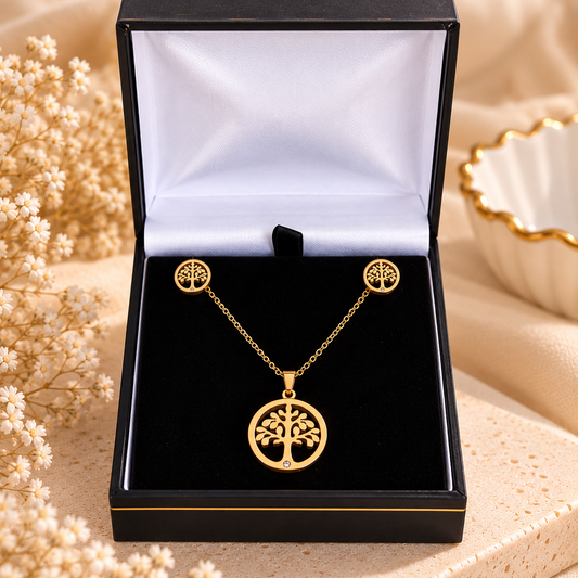 Tree of Life Pendant & Stud Earring Set – Gold by Mehervaan