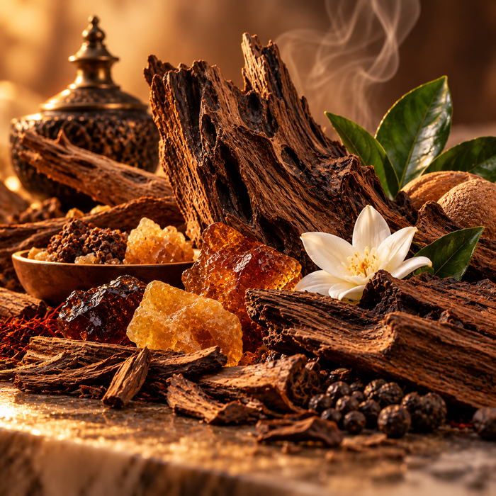 Oud woody fragrance mood