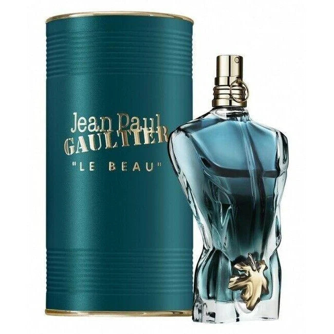Jean Paul Gaultier Le Beau perfume bottle and packaging on a white background