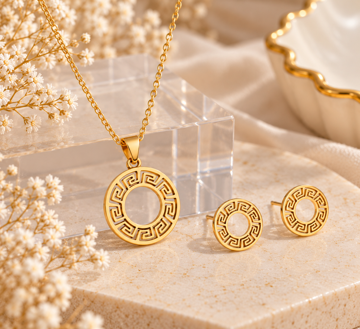 Eternal Spiral Pendant & Stud Earring Set – Gold perfume by Mehervaan