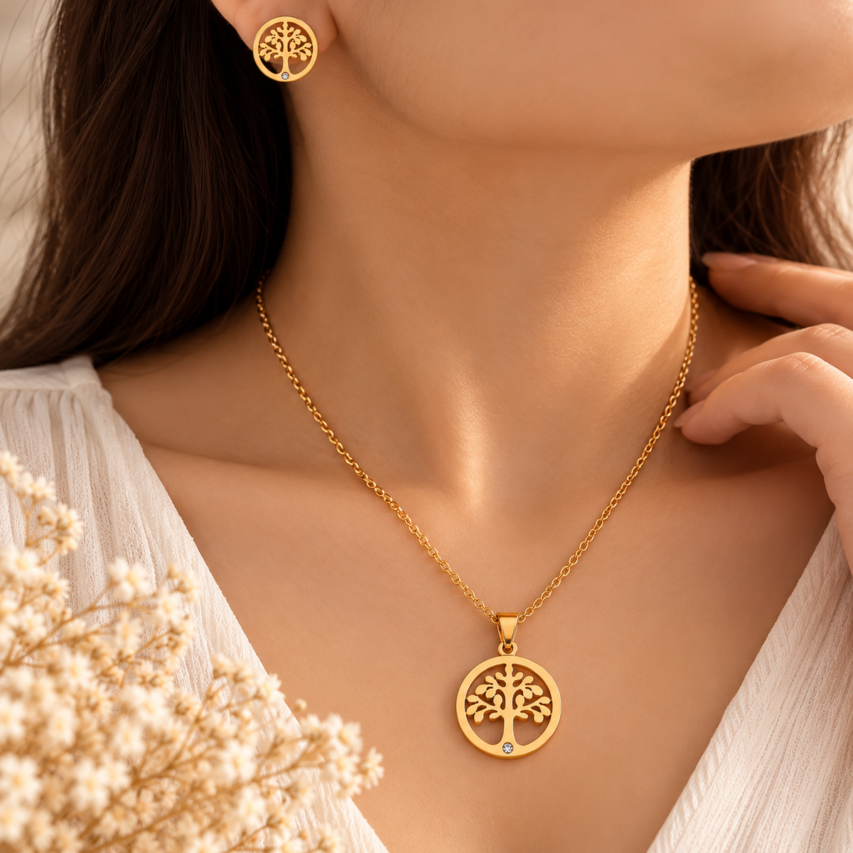 Tree of Life Pendant & Stud Earring Set – Gold perfume by Mehervaan