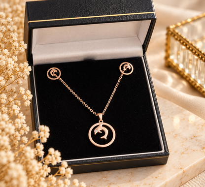 Dolphin Pendant & Stud Earring Set – Rose Gold