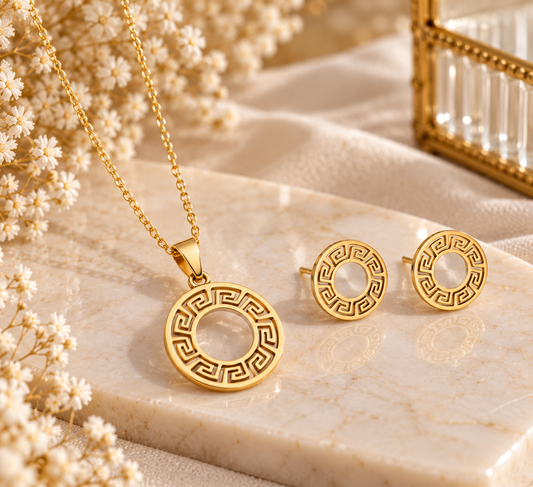 Eternal Spiral Pendant & Stud Earring Set – Gold by Mehervaan