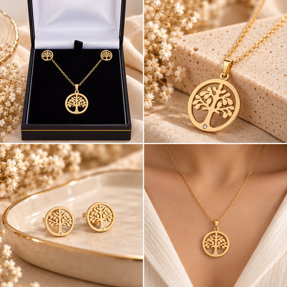 Tree of Life Pendant & Stud Earring Set – Gold perfume by Mehervaan